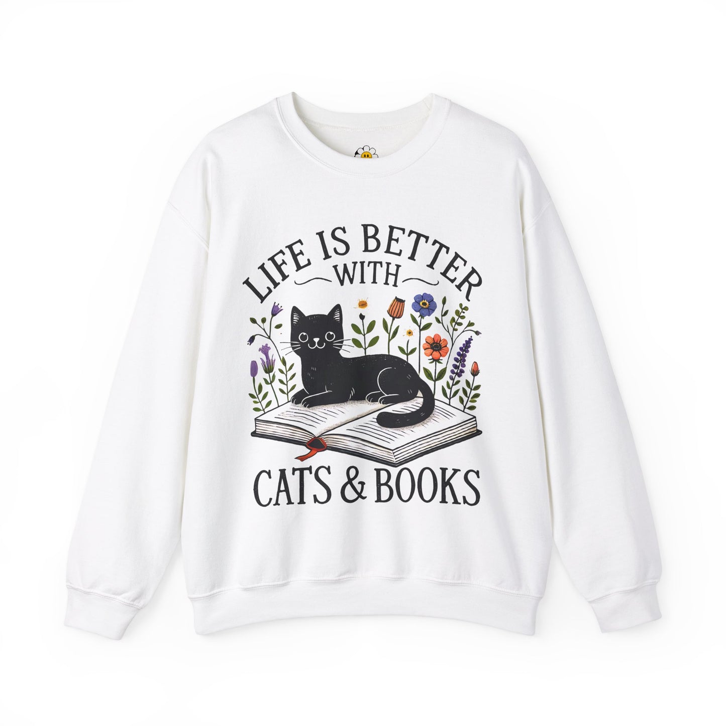 Life is Better With Cats And Books Funny Cat Lover Sarcasm Premium Unisex Heavy Blend Crewneck Sweatshirt