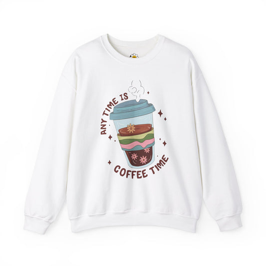 Any Time Is Coffee Time Funny Sarcasm Unisex Heavy Blend Crewneck Sweatshirt