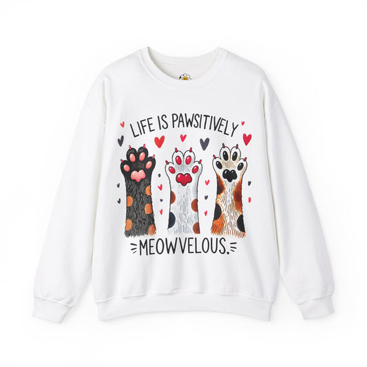 Life Is Pawsitively Meowvelous Funny Cat Lover Sarcasm Premium Unisex Heavy Blend Crewneck Sweatshirt