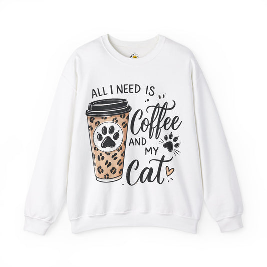 All I Need Is Coffee And My Cat Funny Cat Lover Sarcasm Premium Unisex Heavy Blend Crewneck Sweatshirt