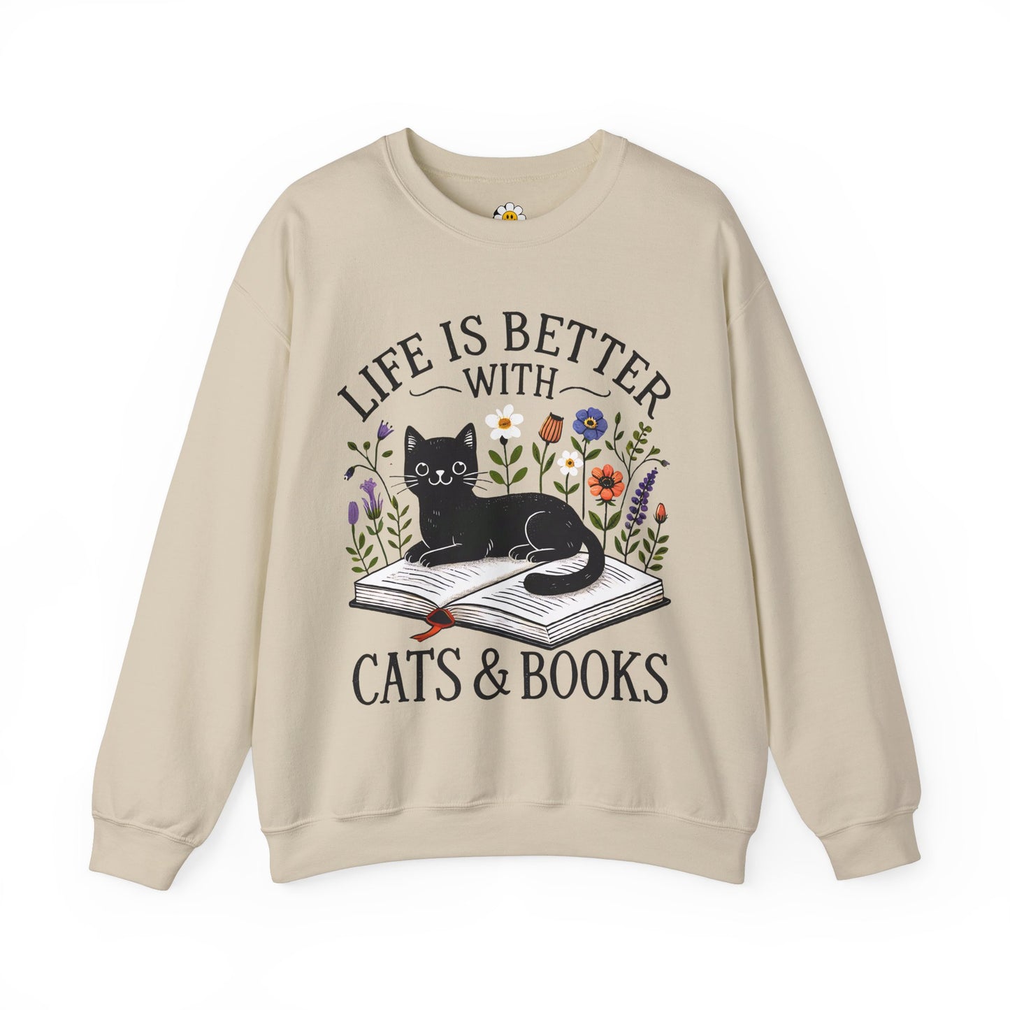 Life is Better With Cats And Books Funny Cat Lover Sarcasm Premium Unisex Heavy Blend Crewneck Sweatshirt